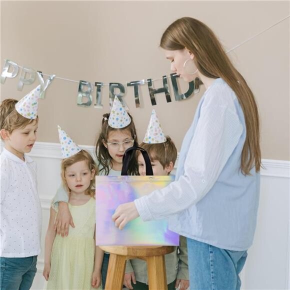 Glossy Iridescent Gift Bags 15 Pcs, 12.6x4.7x11 In Non-woven Reusable Goodie Bag - Picture 2 of 7